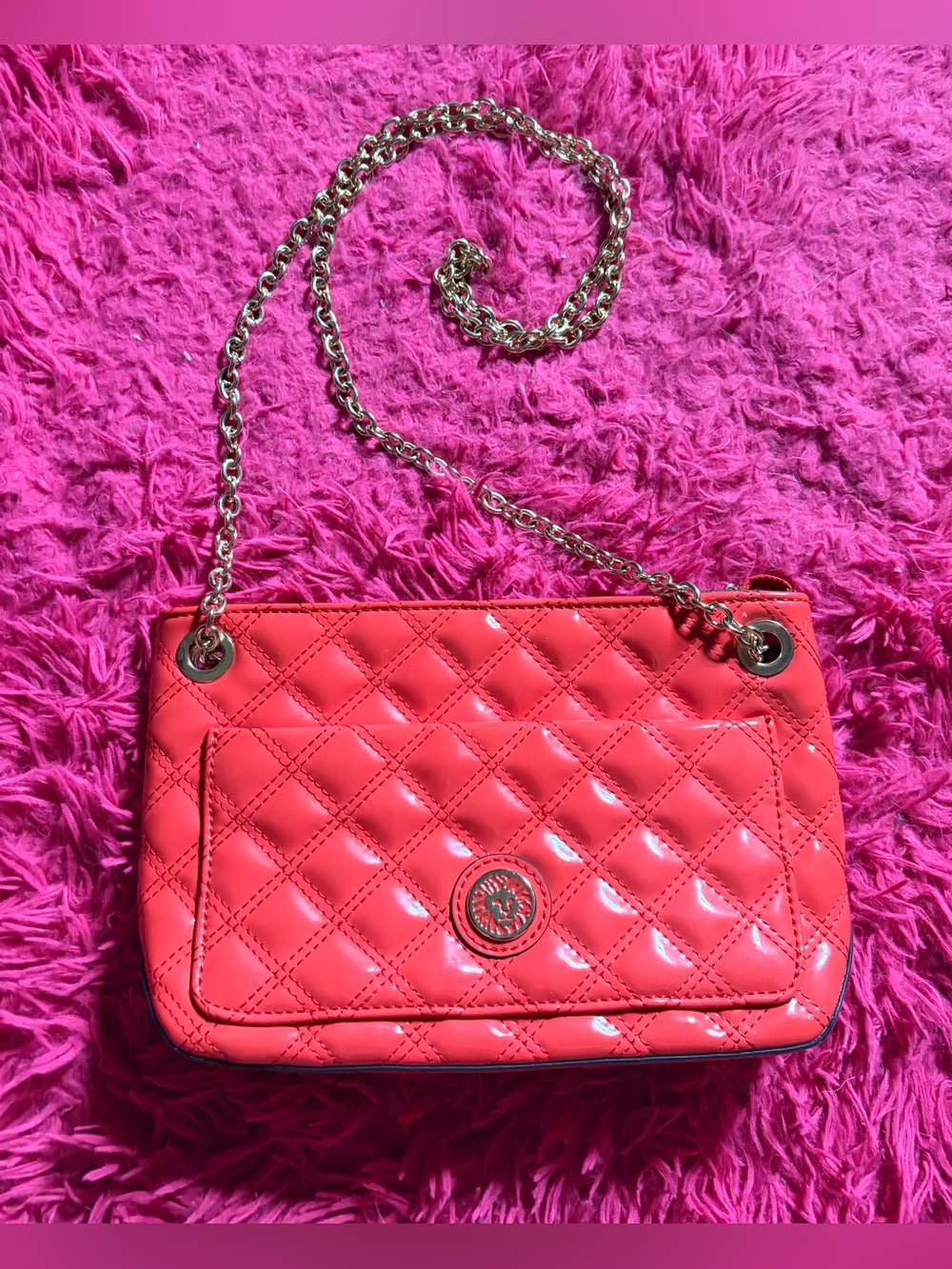 Anne Klein Coral Shoulder Bag with Gold Chain Strap